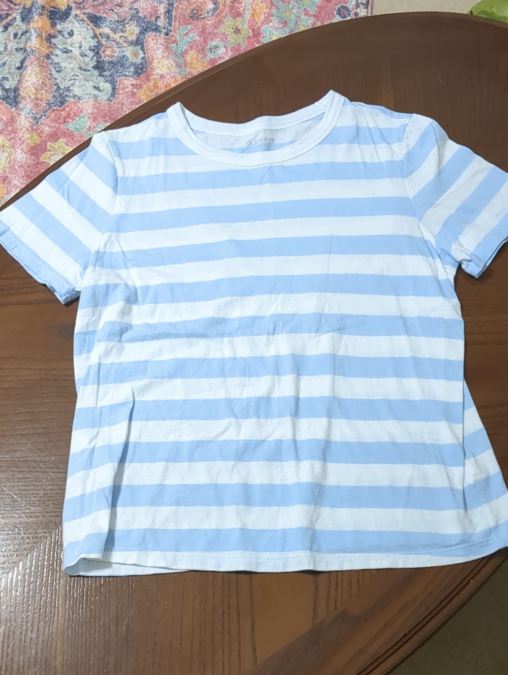 Old Navy Pale Blue and White Striped Short Sleeve Tee